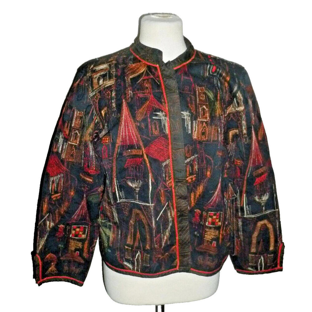 Chico's Embroidered Lightweight  Kimono Jacket Topper‎ Blazer Cotton sz 1 M